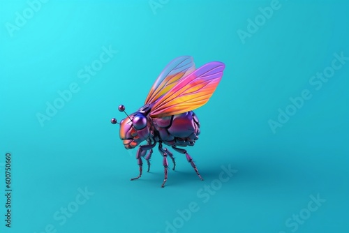 Colorful Brain Fly on Blue Background. Generative AI © Flowstudio