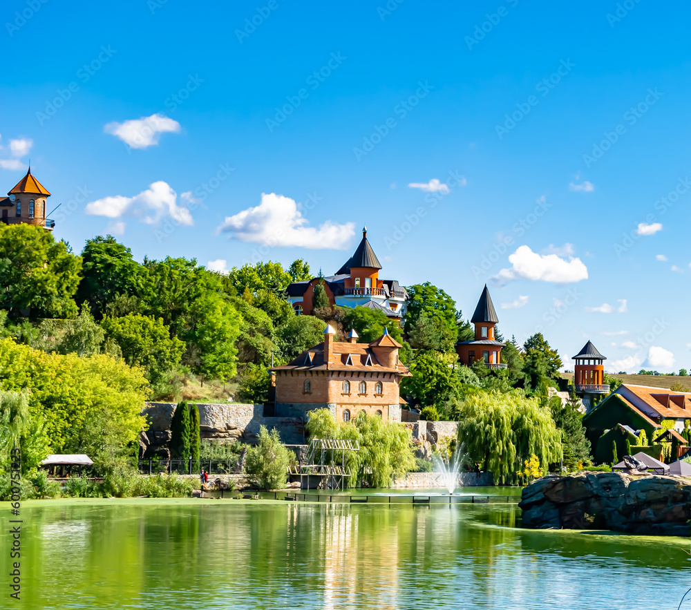 Photography on theme ancient brick castle with large tower Photography on theme ancient brick castle with large tower