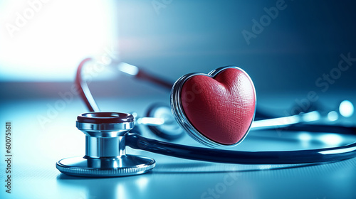 Red heart and stethoscope. Illustration AI Generative.