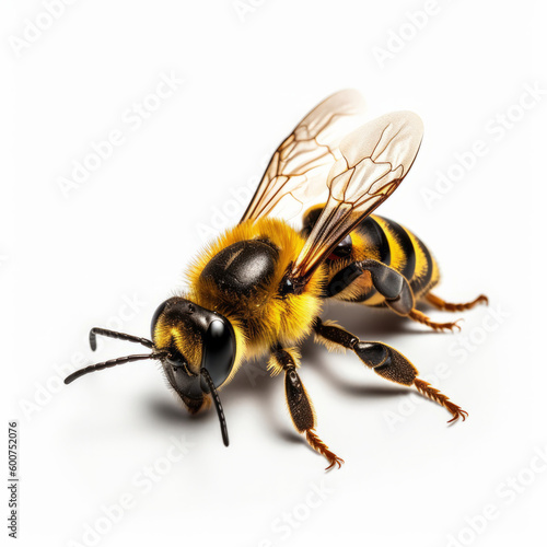 Macro bee isolated. Illustration AI Generative.