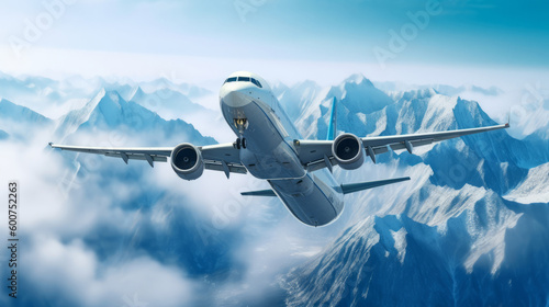 Airplane in sky background. Illustration AI Generative.