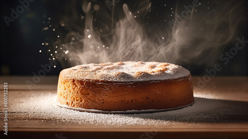Cake with sugar powder. Illustration AI Generative.