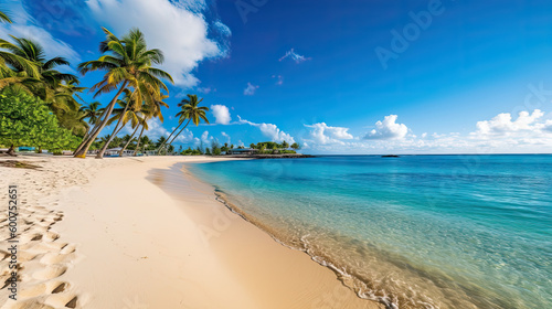 beach with palm trees beautiful beach with skyline and clear blue water - made with generative ai