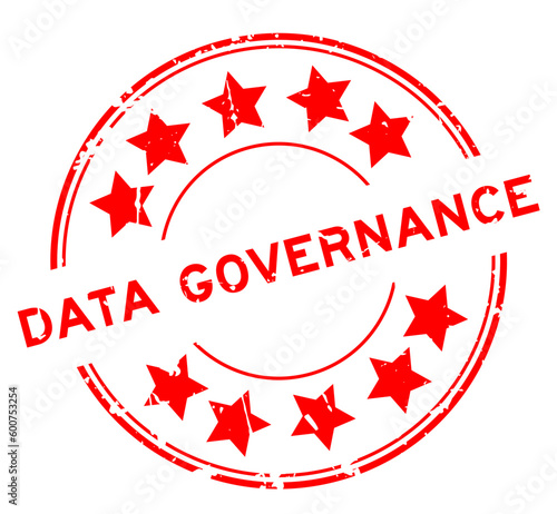 Grunge red word data governance with star icon round rubber seal stamp on white background