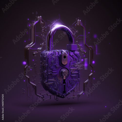 Cybersecurity locker backdoor hacking purple steel with gold elements darkweb