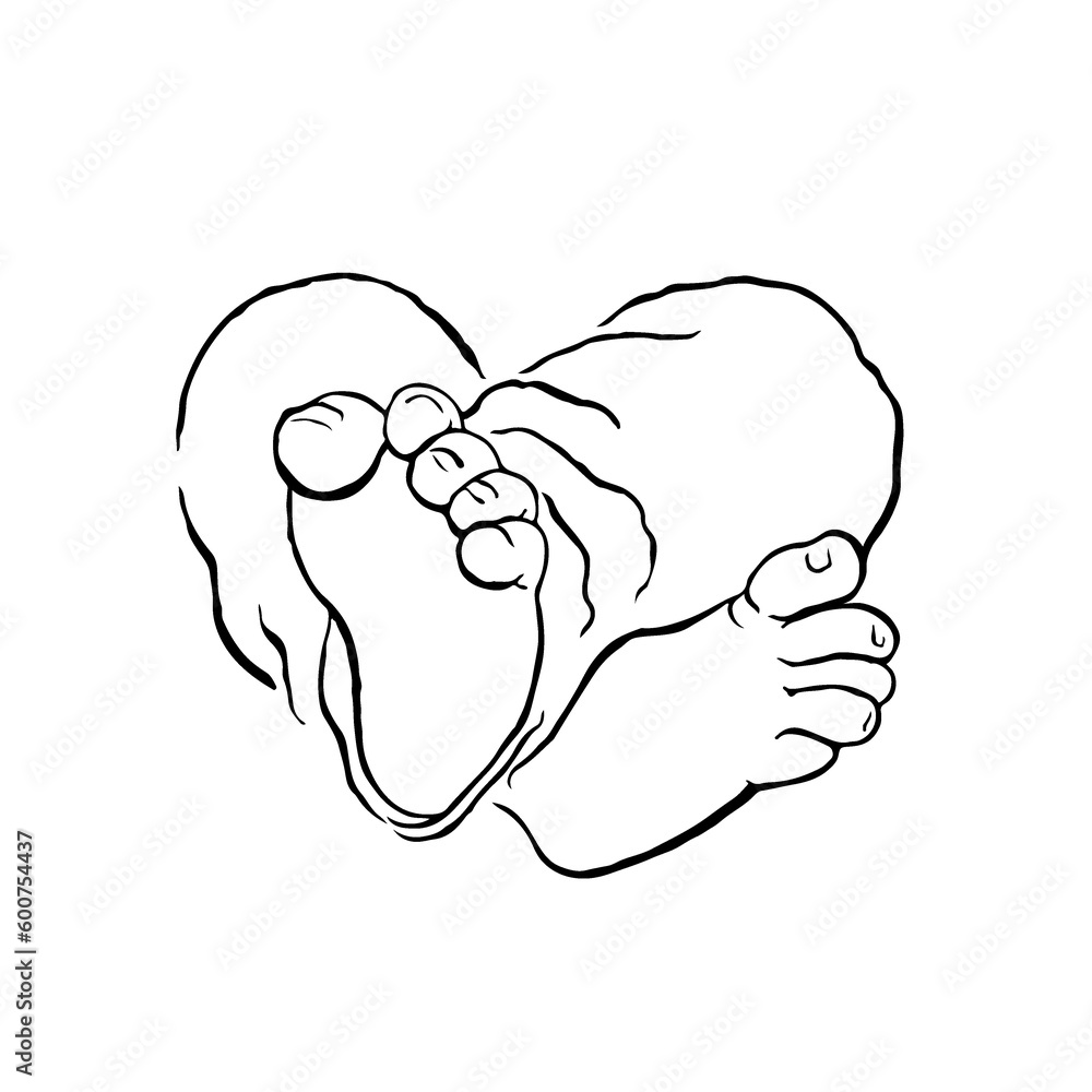 Heart shaped baby feet line illustration Heart shaped baby feet line illustration