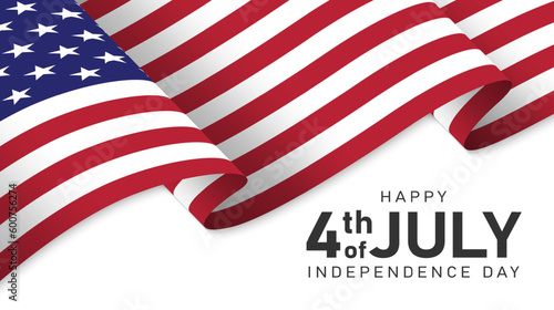 Happy 4th of July independence day. USA independence holiday background with waving flag. Vector illustration