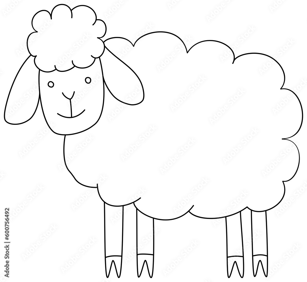 Obraz premium Simple cartoon sheep coloring book page for children. Black outline illustration.