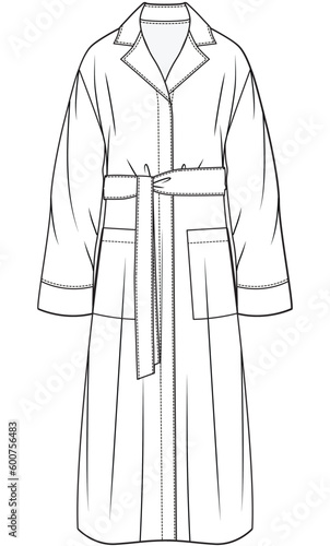 womens dressing gown flat sketch vector illustration bath rob technical cad drawing template