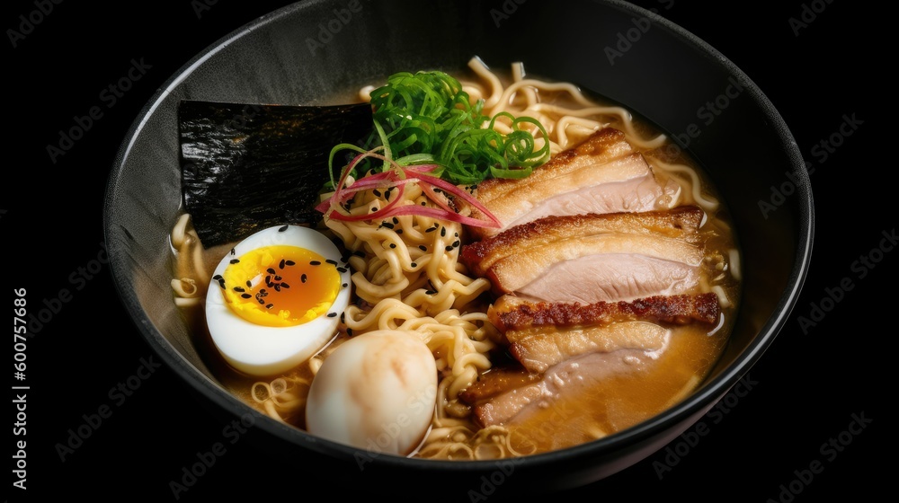 ramen with egg and meat. Generative AI ramen with egg and meat. Generative AI