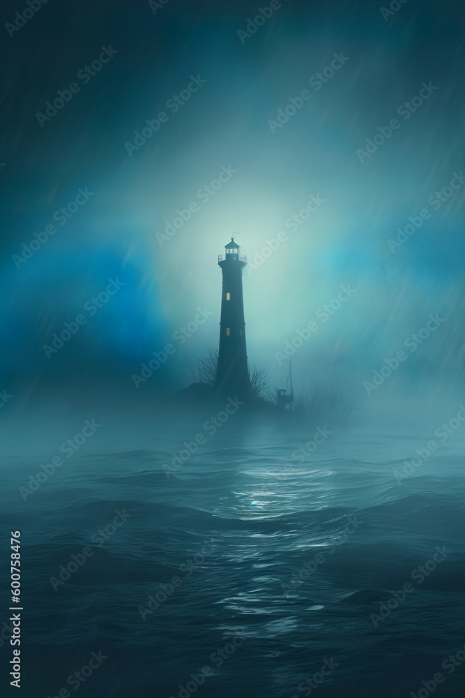 Lighthouse in the fog, Generative AI