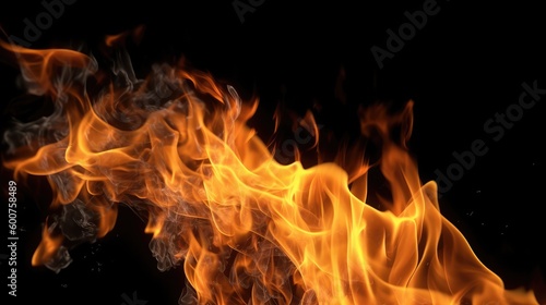 Abstract Fire Flames on Black Background - Striking and artistic image of abstract flames in fiery hues against a black backdrop, perfect for backgrounds, design projects, and visual effects. © igor