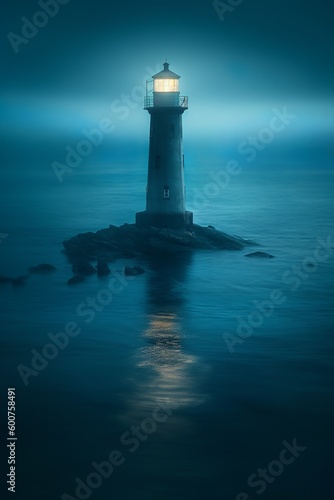 Lighthouse in the fog, Generative AI