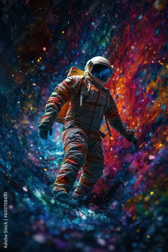 Astronaut floating in colorful space, Generative AI Astronaut floating in colorful space, Generative AI