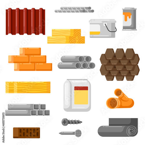 Building materials set. Industrial products for construction and renovation. Objects for shop sale.