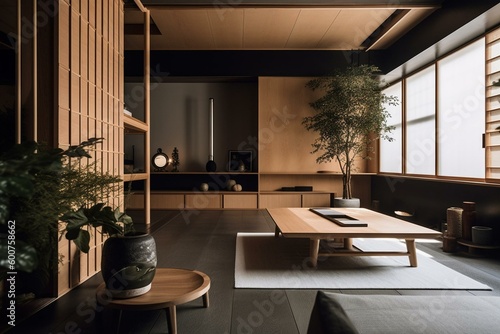 Contemporary Japanese interior. Generative AI