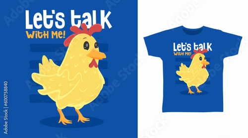 Cute yellow chicken cartoon tshirt art fashion design