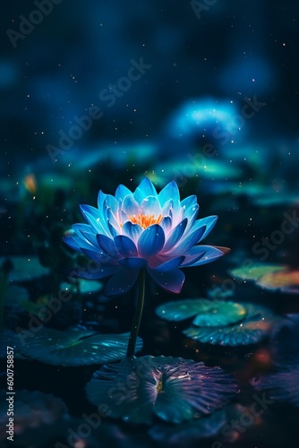 Blue lotus flower shining on the water  Generative AI