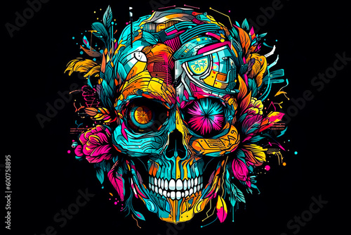 Skull colorful illustration. T-shirt design. art. © Yaroslav
