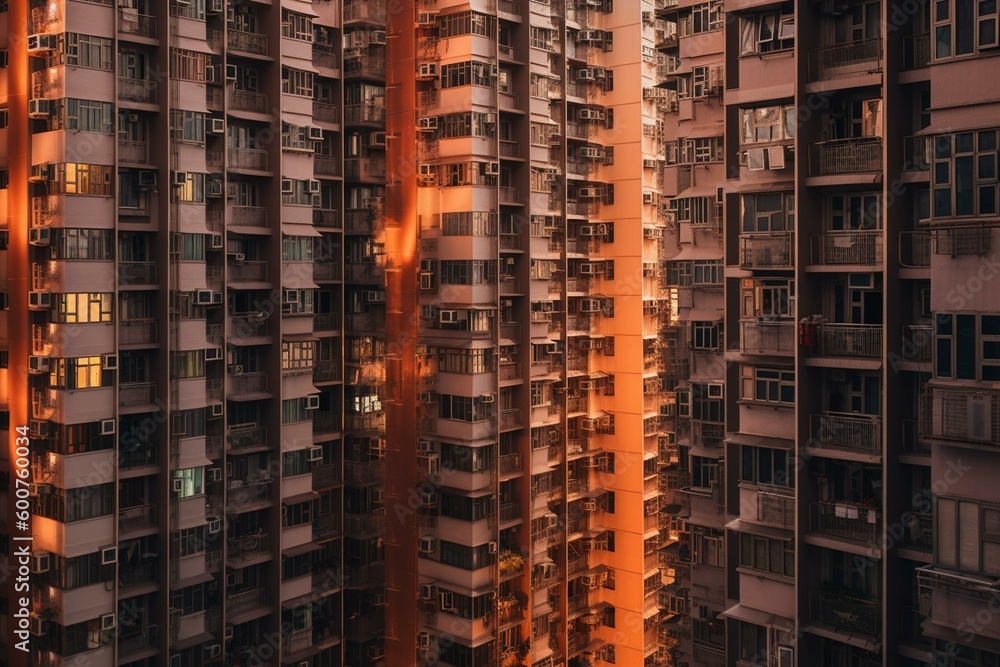A contemporary residential building in Hong Kong's cityscape representing advanced living. Generative AI