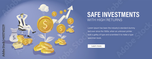 safe investments with right returns vector. personal saving illustration. asset management ideas. personal loan and investment ideas. long term and short term plan. earning expences. dollar template.