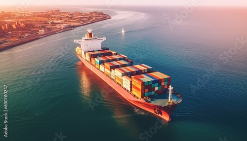 Aerial view of container cargo ship in sea