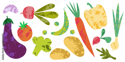 Set of local fresh vegetables with texture on a white background 