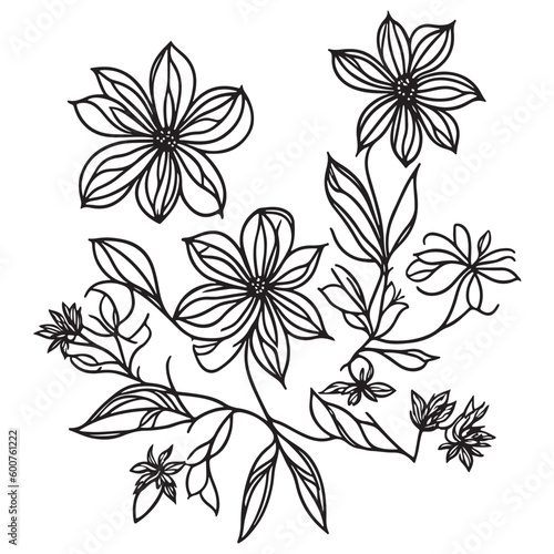 Hand Drawn Flower Black Outline Vector on White Background  Flower Vector  Flower Tattoo