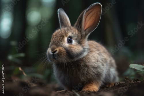 Adorable baby bunny with soft fur, long ears, and playful nature. Generative AI