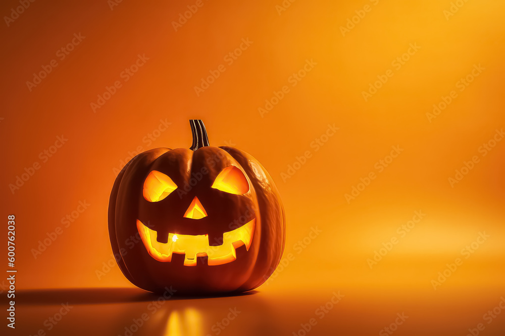 Halloween Pumpkin on orange background, AI Halloween Pumpkin on orange background, AI