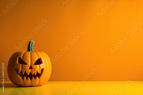 Halloween Pumpkin on orange background, AI