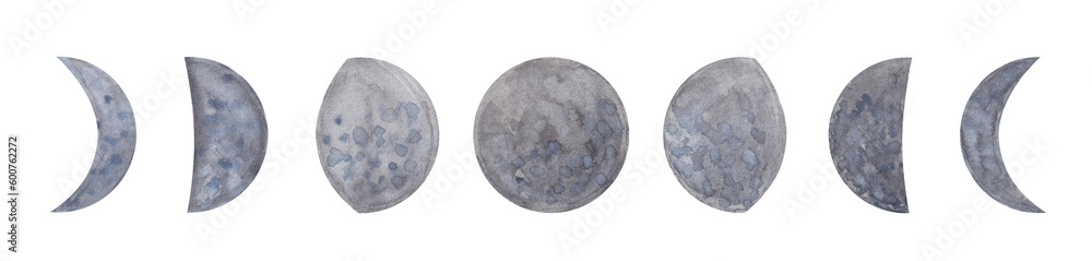 Watercolor moon phases.Cosmic aquarelle element isolated on white background. Watercolor moon phases.Cosmic aquarelle element isolated on white background.