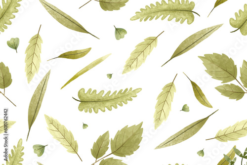 botanical seamless pattern with branches, leaves, herbs, illustration © Ilona