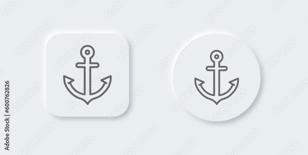 Anchor line icon in neomorphic design style. Nautical signs vector illustration. Anchor line icon in neomorphic design style. Nautical signs vector illustration.