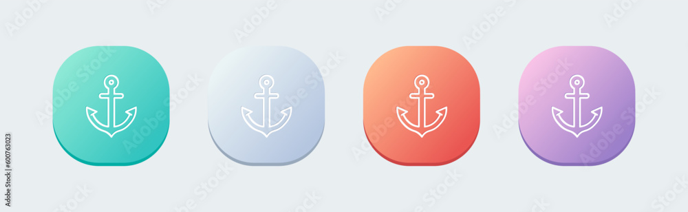 Anchor line icon in flat design style. Nautical signs vector illustration.