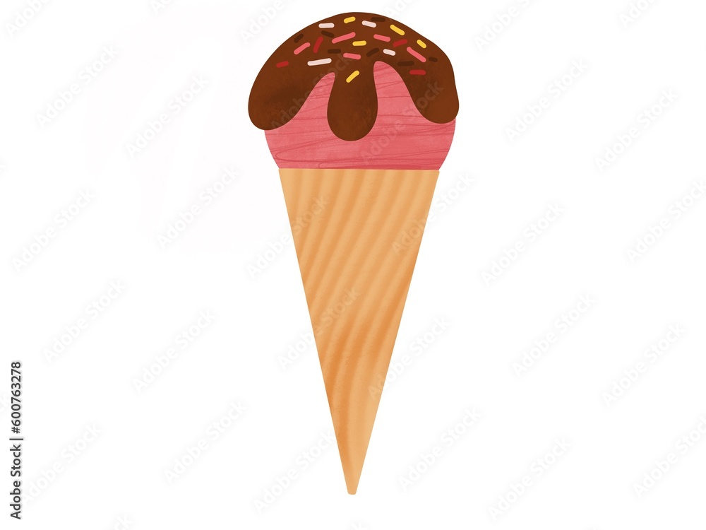 Strawberry fruit ice cream, pink gradient, chocolate, delicious, sweet, cool, refreshing, eat for the summer.on a white background.