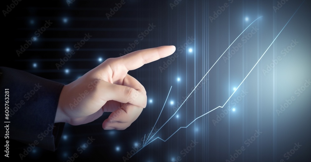 Fototapeta premium network technology chart cyberspace concept analysis virtual graph hand business. Generative AI.