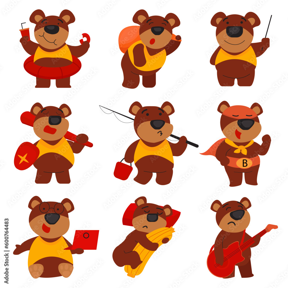 Obraz premium Activity of Bear on summer day Vector illustration
