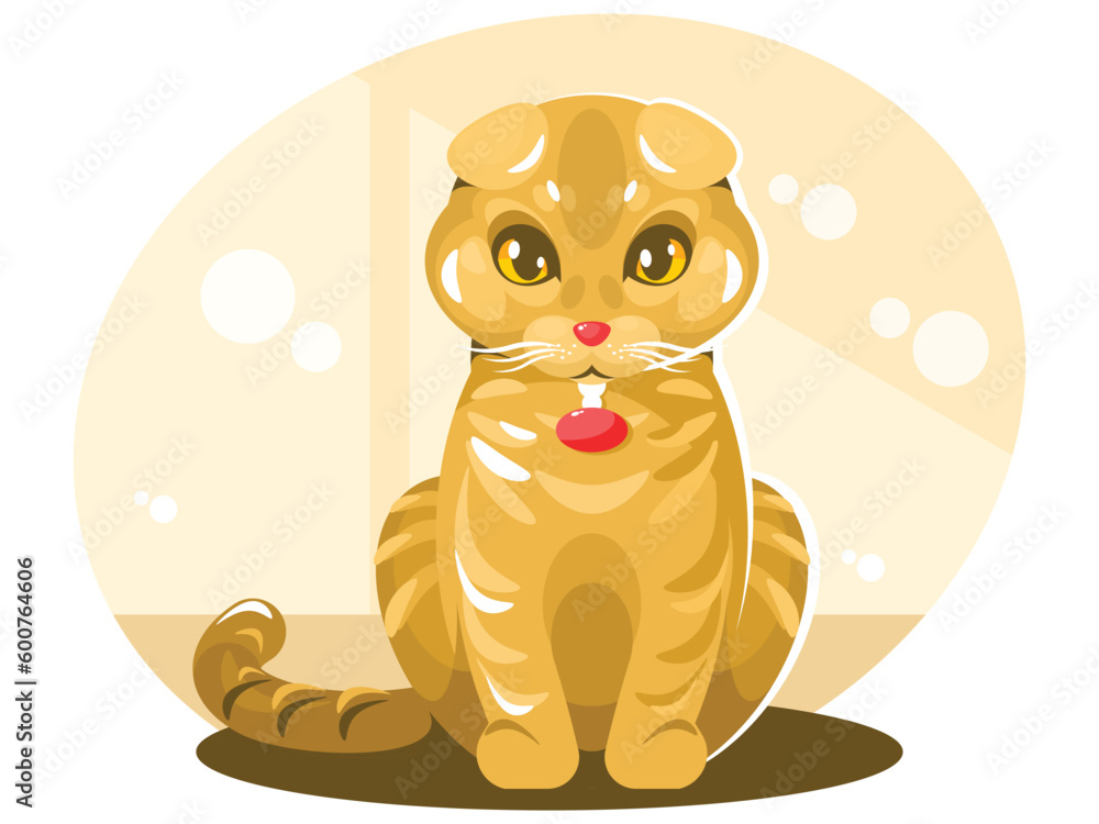 Cute scottish fold cat with big yellow eyes. Vector graphics Cute scottish fold cat with big yellow eyes. Vector graphics