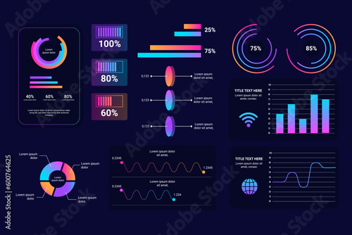Screen with HUD interface elements set in control infographic digital illustration