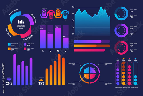 Screen with HUD interface elements set in control infographic digital illustration
