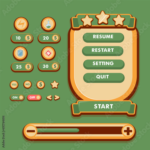 Game menu scene for status of money, power, and collectible items.