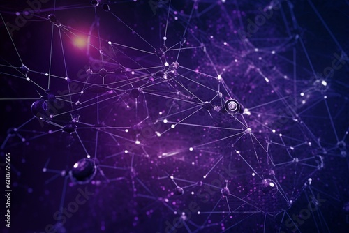 Purple abstract geometry with connected dots and lines showing technology and business elements. Generative AI