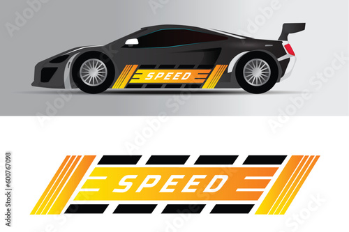 Sport car decal stripes. Car tuning stickers  speed racing stripes. Red markings for transport. Isolated on black background P7