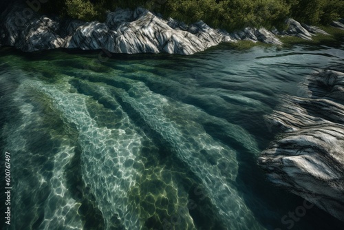A rippling blue and green mountain river. Generative AI