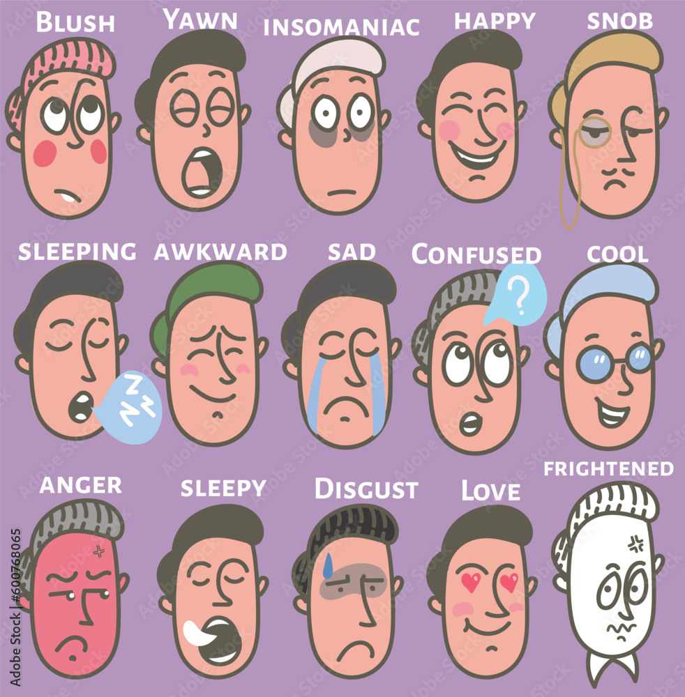 set of emotion cartoon faces vector, comic Faces with various Emotions. Cartoon drawing style. avtar with emotion set of emotion cartoon faces vector, comic Faces with various Emotions. Cartoon drawing style. avtar with emotion