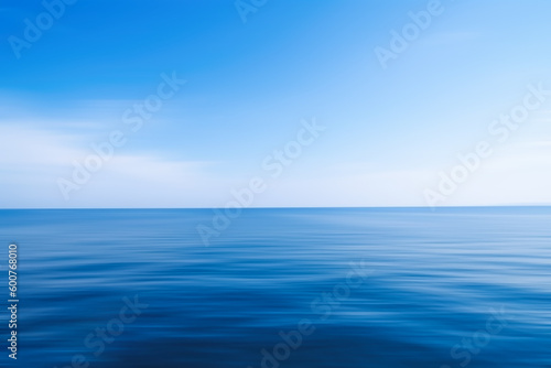 Blue sea with waves and sky with clouds.Calm tranquil blue sea relaxing background motion blurred