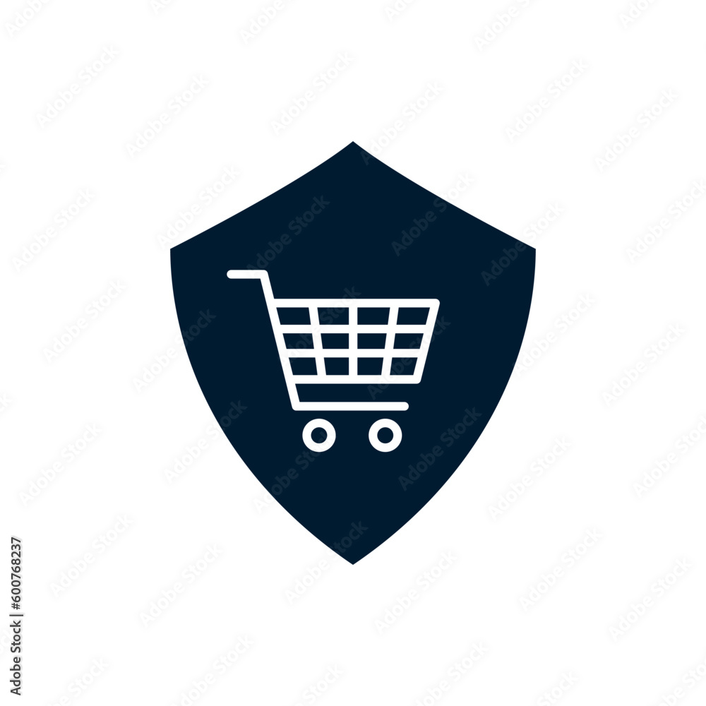 Shopping cart with shield flat icon isolated on white background. Vector illustration Shopping cart with shield flat icon isolated on white background. Vector illustration