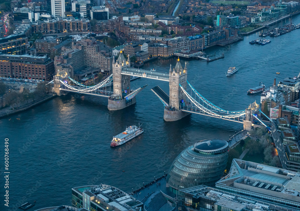 Tower Bridge with open road from above, London
