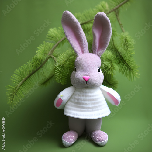 children's toy bunny on a green background, generative AI 